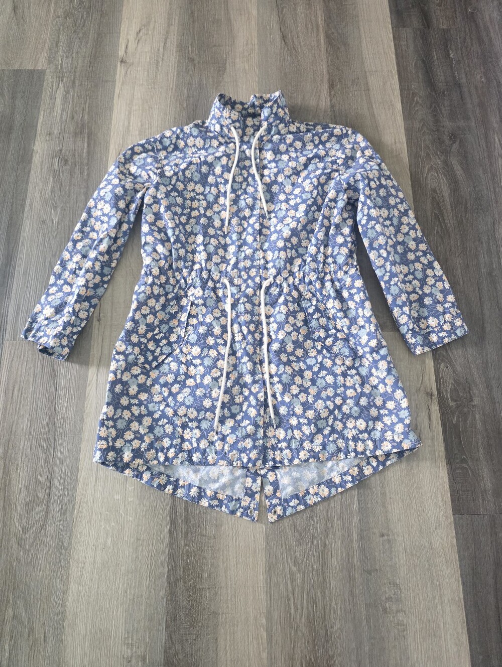 Madewell Women's Blue Floral Drawstring Trench Coat Size M